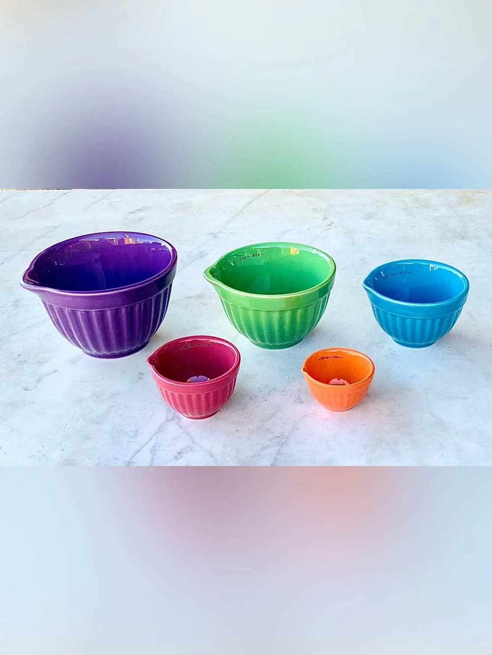 COOKS TOOLS NESTING Colorful Ceramic Measuring Cup 5PC Multicolor NEW